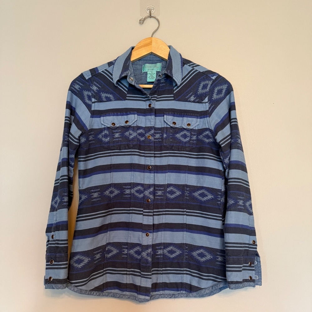 Tasha Polizzi Blue Southwestern Western Snap Front Cotton Shirt‎ Womens Small
